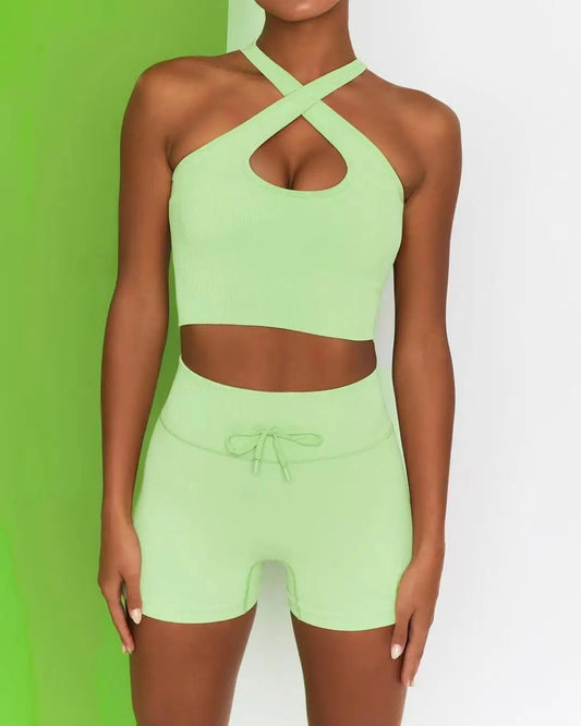 MELON GREEN RIBBED SHORTS