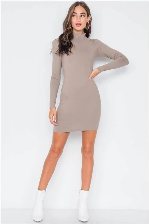 knee length dresses for ladies Tanvi Tan Solid Open Back Bodycon Mini Dress Medium
