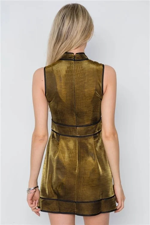 GOLD SILVER METALLIC MOCK NECK SKATER DRESS Medium GOLD SILVER METALLIC MOCK NECK SKATER DRESS Medium